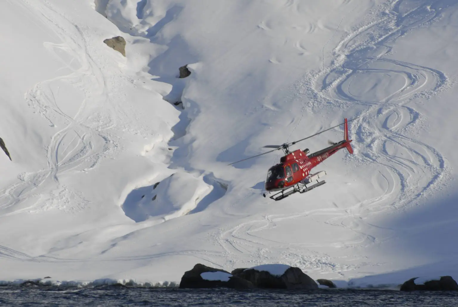 a helicopter in Greenland
